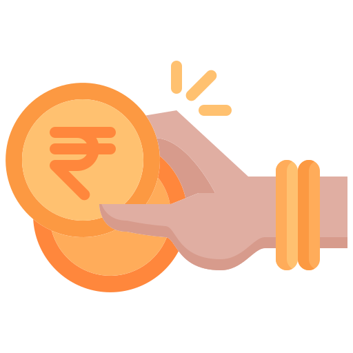 Cash on delivery icon with a display of INR coin held in woman hand